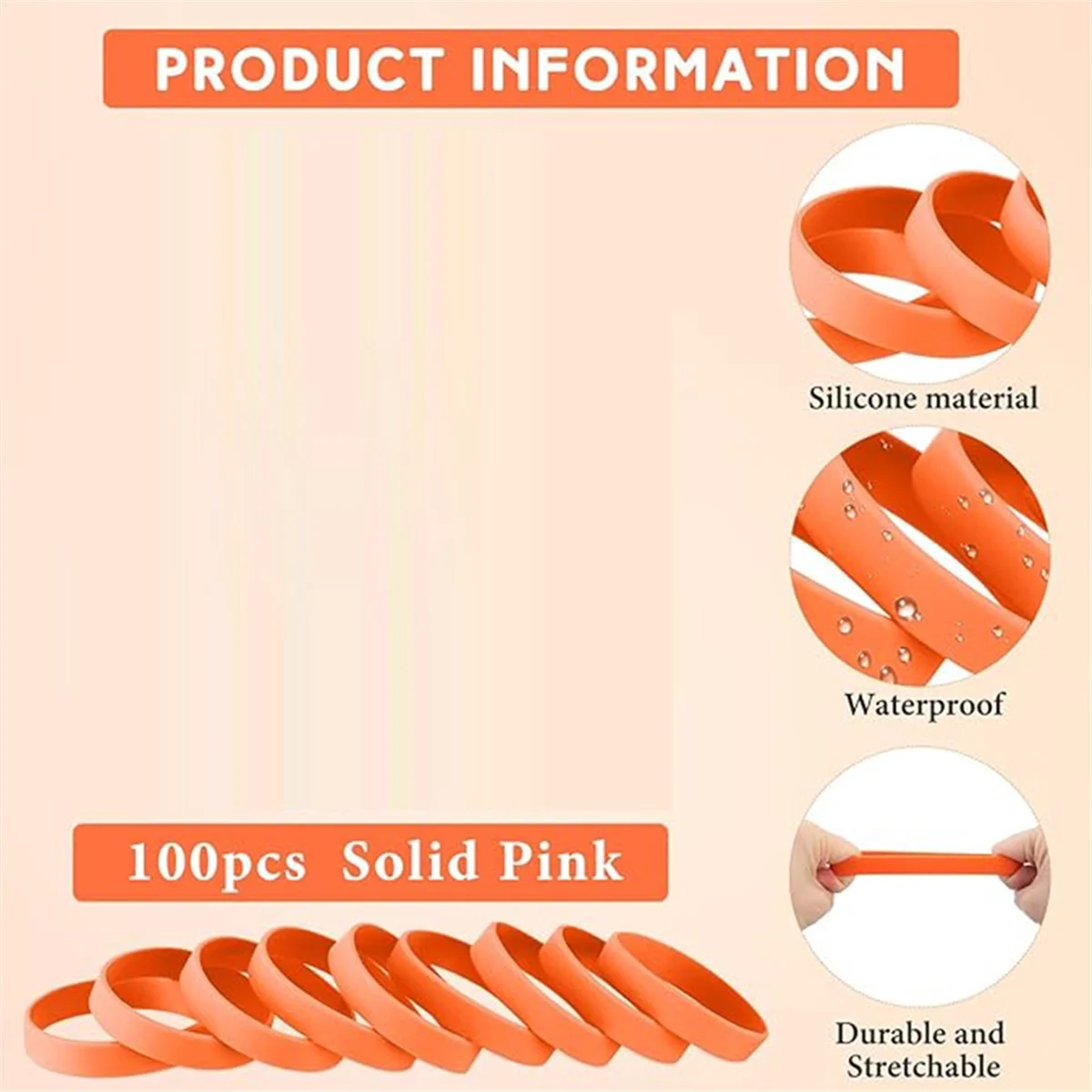 100Pcs Blank Elastic Solid Color Silicone Wristbands Stretch for Men Women Teens Gifts Students Sports Supplies,D