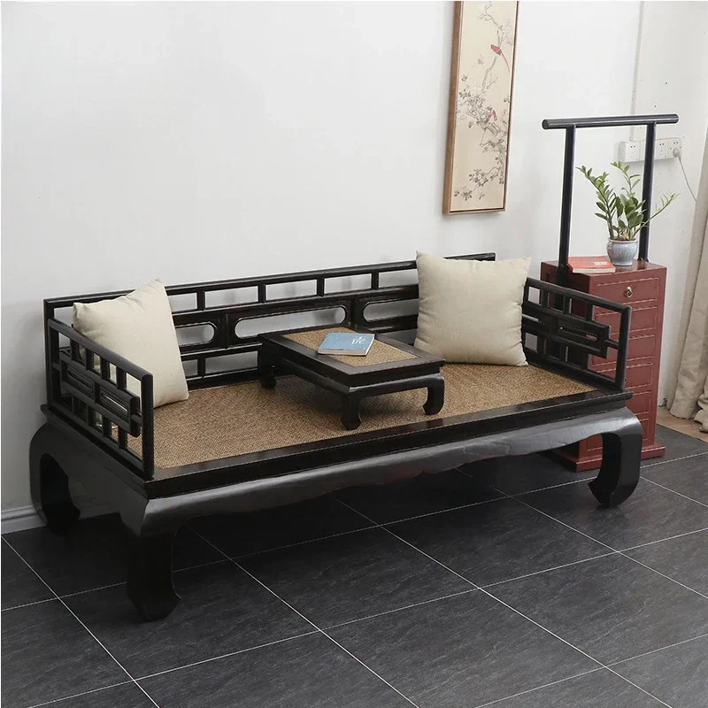 

Solid wood Arhat rattan mat bed antique leisurely living room sofa chair single bed