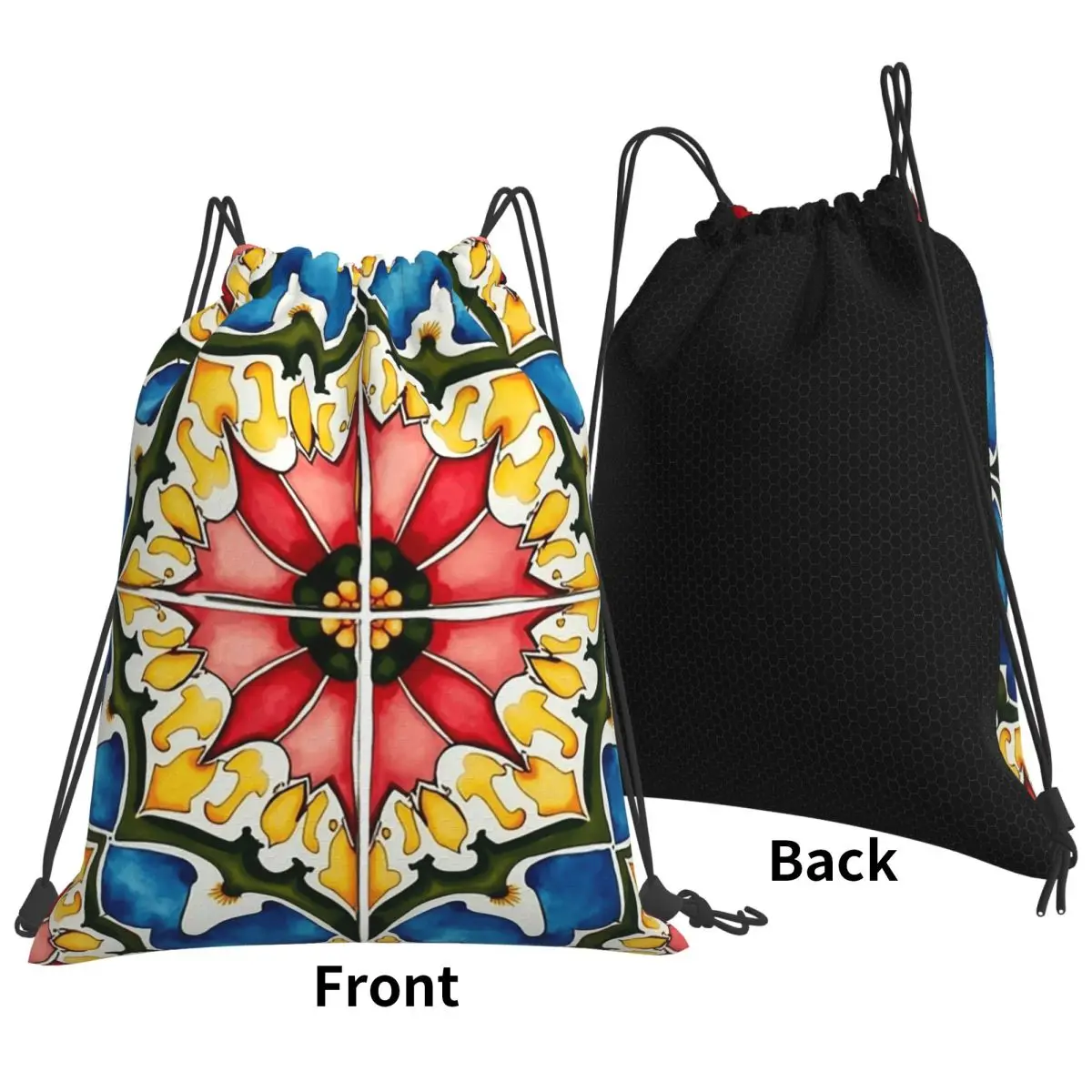 Mediterranean,colorful,vibrant,mosaic Tiles Art Backpacks Drawstring Bundle Pocket Sports Bag Book Bags for Travel School