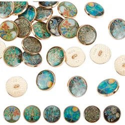 24Pcs 6 Styles Plants Shank Buttons 18mm Alloy Enamel Shank Buttons Tree Theme Metal Blazer Buttons Green Gold Vintage Shank