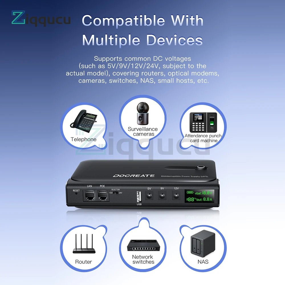 DC1036L 36 واط UPS الرقمية صندوق إمداد الطاقة غير المنقطعة 5 فولت/9 فولت/12 فولت/15 فولت/24 فولت مخرجات متعددة لجهاز التوجيه الأجهزة المنزلية-بدون بطارية #6