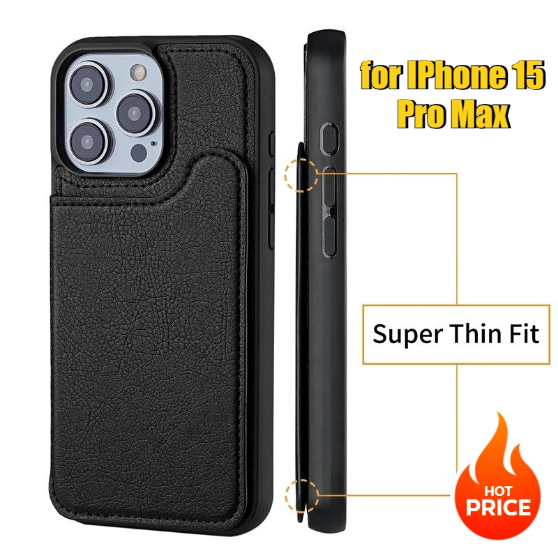 Leather Case for IPhone 15 Pro Max with Card Slot Flip Cover Card-holding Phone Case Tective Cover