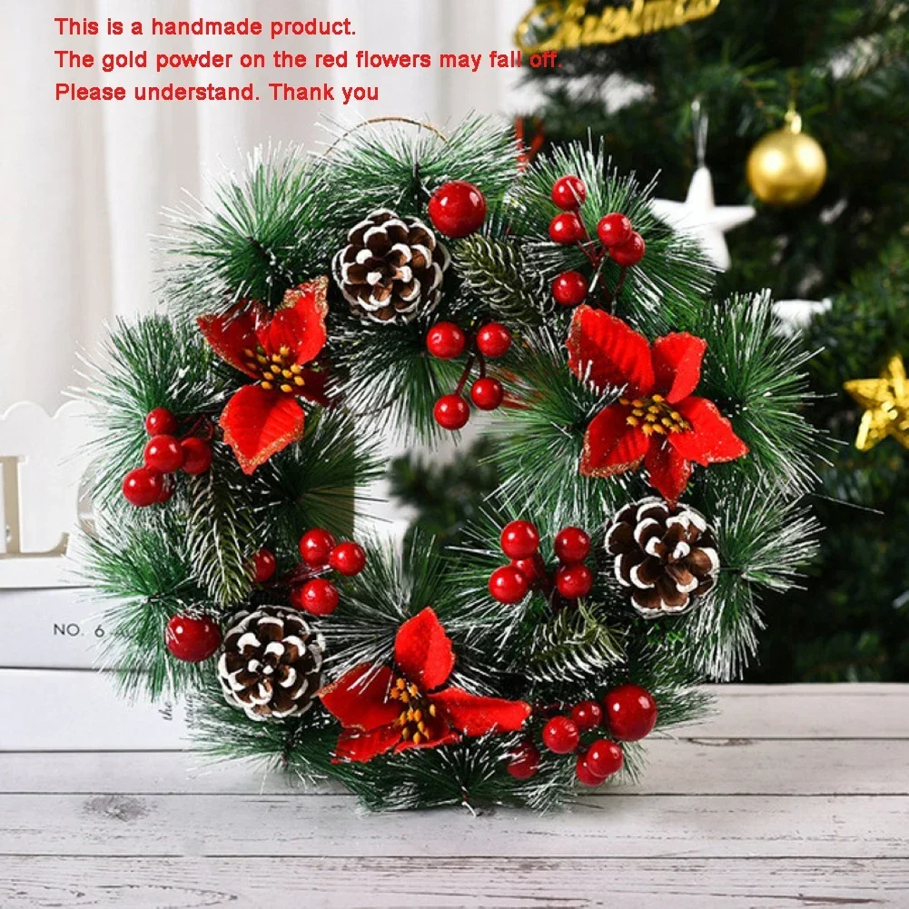 1 Stück Weihnachtskränze für die Haustür, Weihnachtsdekorationen, Winterkränze, dekorativer Kranz für Zuhause mit Blumen, Tannenzapfen für Party – Detail 14