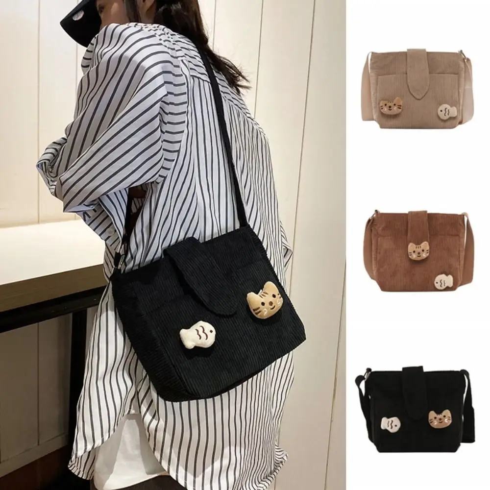 

Simple Large Capacity Corduroy Crossbody Bag Autumn Winter Handbag Mini Corduroy Bag Casual Retro Velvet Shoulder Bag Women