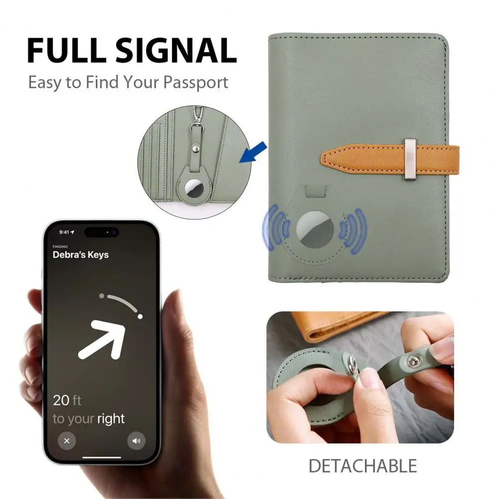Sleek Passports Wallet with Airtag Slot Multi-purpose Faux Leather Travel Wallet with Anti-lost Id Holder Capacity for Unisex