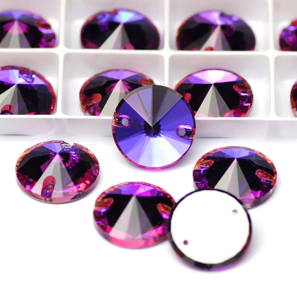 YANRUO Rivoli 6A Top Grade Luxury Glitter Sewing Glass Stones Strass Crystal Flat Back Sew-On Rhinestones For Wedding Dresses