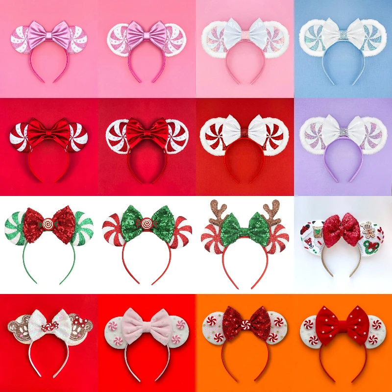 

Pink Red Green Spiral Candy Cane Headbands for Kids Adults Mickey Mouse Ears Hair Accessories Women Christmas Hairband Girl Gift