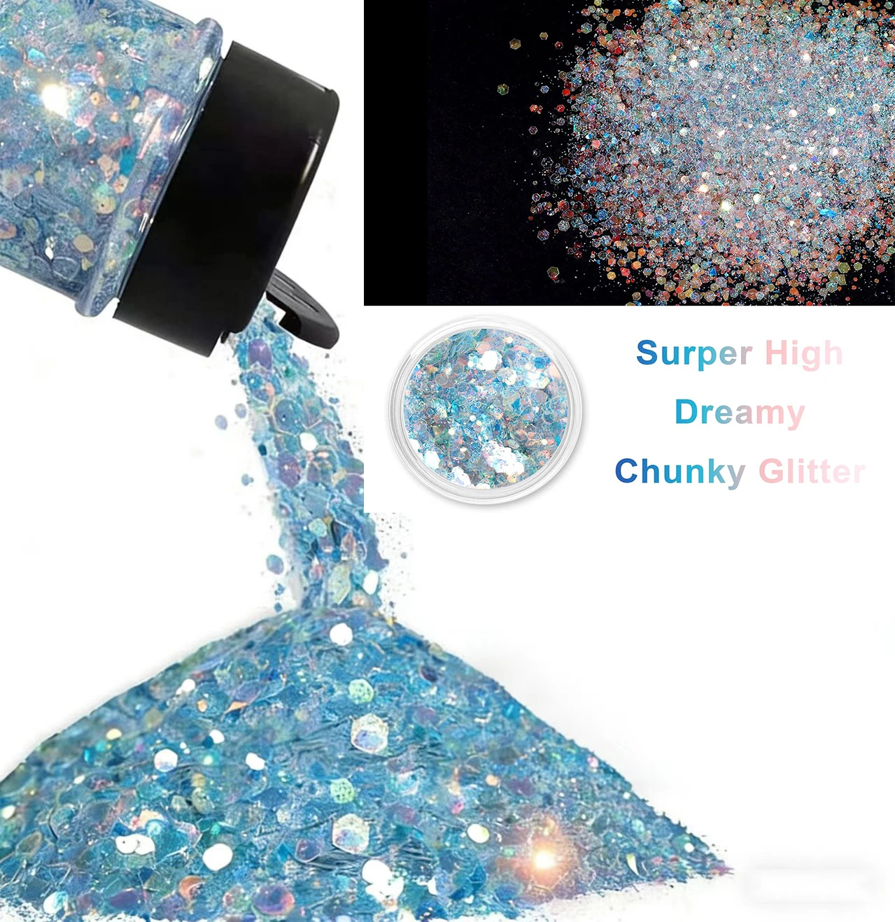 Chunky Glitter, 1.75oz/50g Nail Glitter, Dreamy High Sparkle Glitter for Holographic Fine Glitter Mix Iridescent Glitters Nail