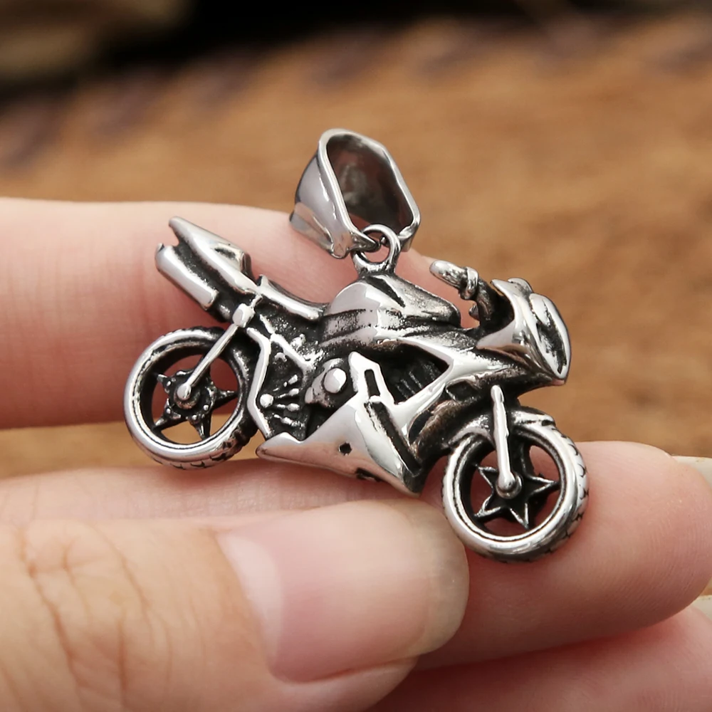 Punk Vintage 316L Stainless Steel Motorcycle Pendant Knight Necklaces For Men Boys Hip Hop Biker Party Jewelry Gift Dropshipping