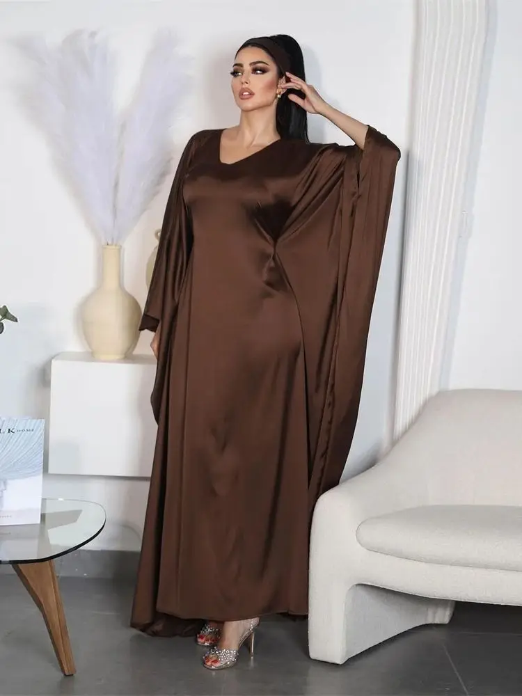 Eid Batwing Satin Shiny Abaya Dubai Luxury 2024 Islam Muslim Maxi Kaftan Dress Kebaya Abayas African Dresses For Women Vestidos