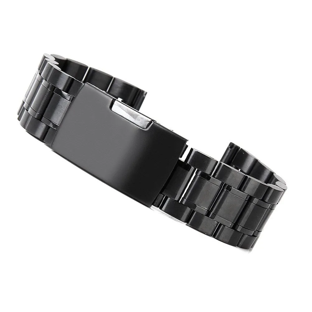 

2Pcs Stainless Steel Watch Band Black 22Mm Solid Links Foldover Clasp Push Button Replacement Strap Spring Bars Included