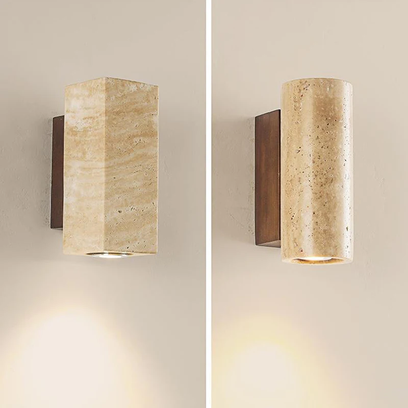 

Wabi Sabi Yellow Travertine Corridor Lamp Living Room Wall Sconce Scandinavian Apartment Bed-chamber Decoration LED Wall Light