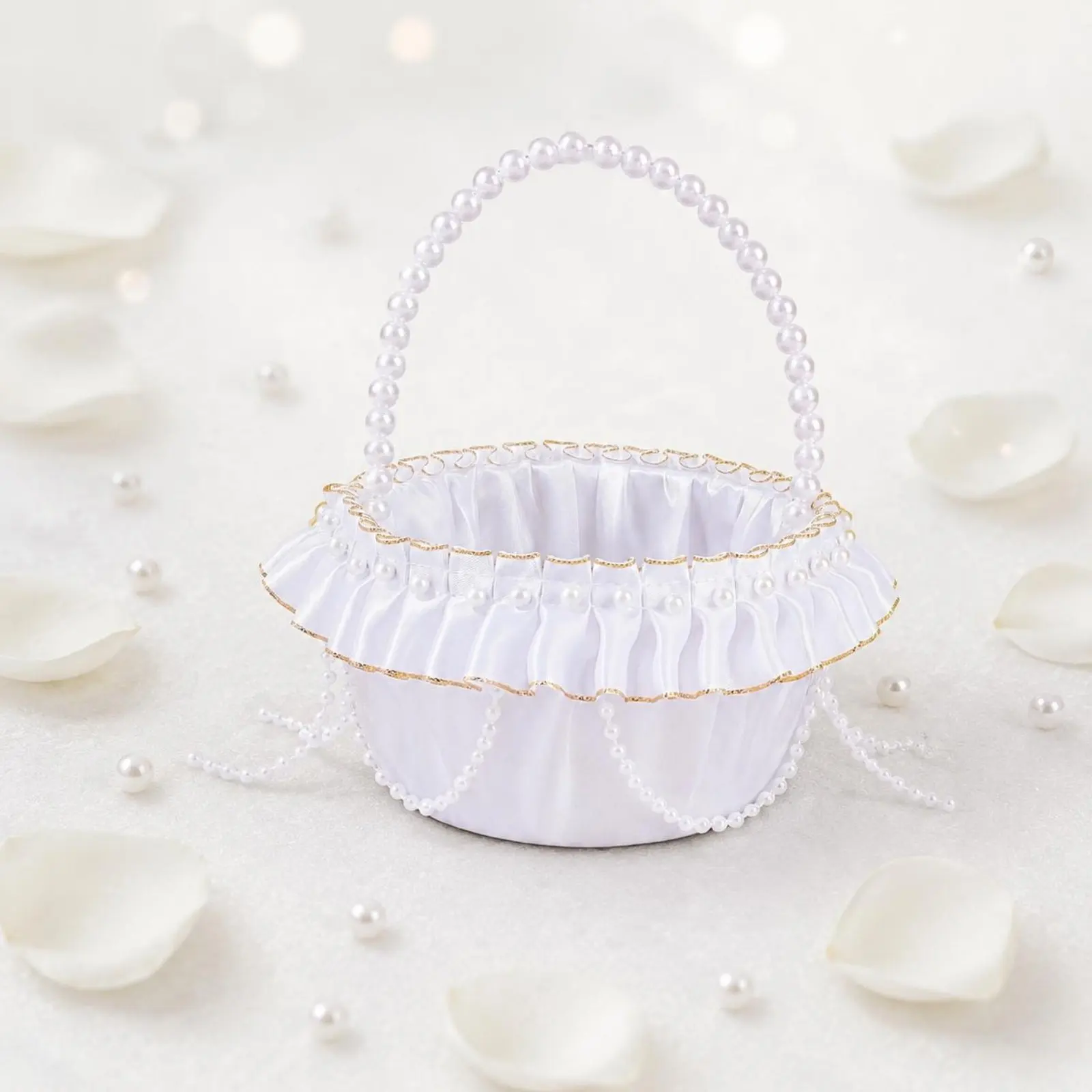 

Flower Girl Basket Gold Lace Border Wedding Basket Ceremony Supply Elegant Design Romantic for Bridal Party