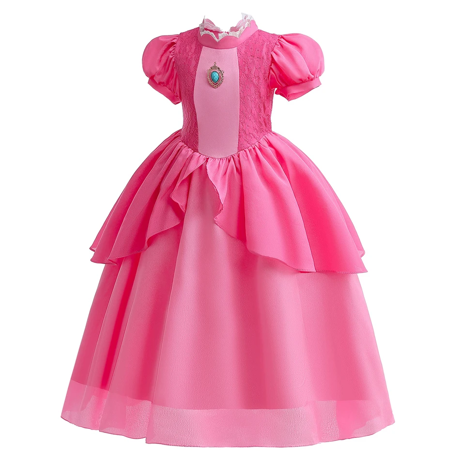 Girls Pink Princess Dress with Accessories Role Playing Costumes for Games Character Kids Puff Sleeve Gown for Birthday Hallowee