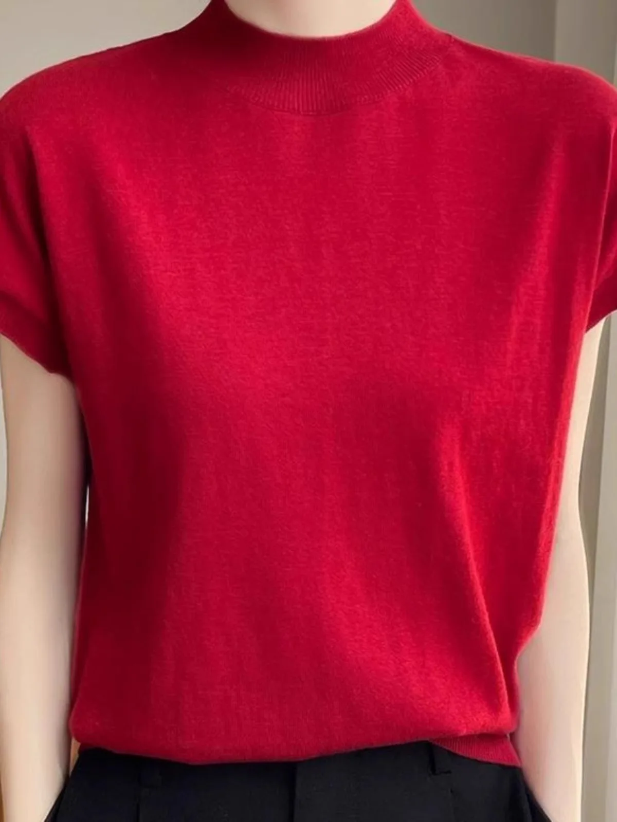 Women's Knitted ort Sve Slim Fit Base irt f High Collar Spring Autumn New Sle Exquisite Spinning oulder T-irt