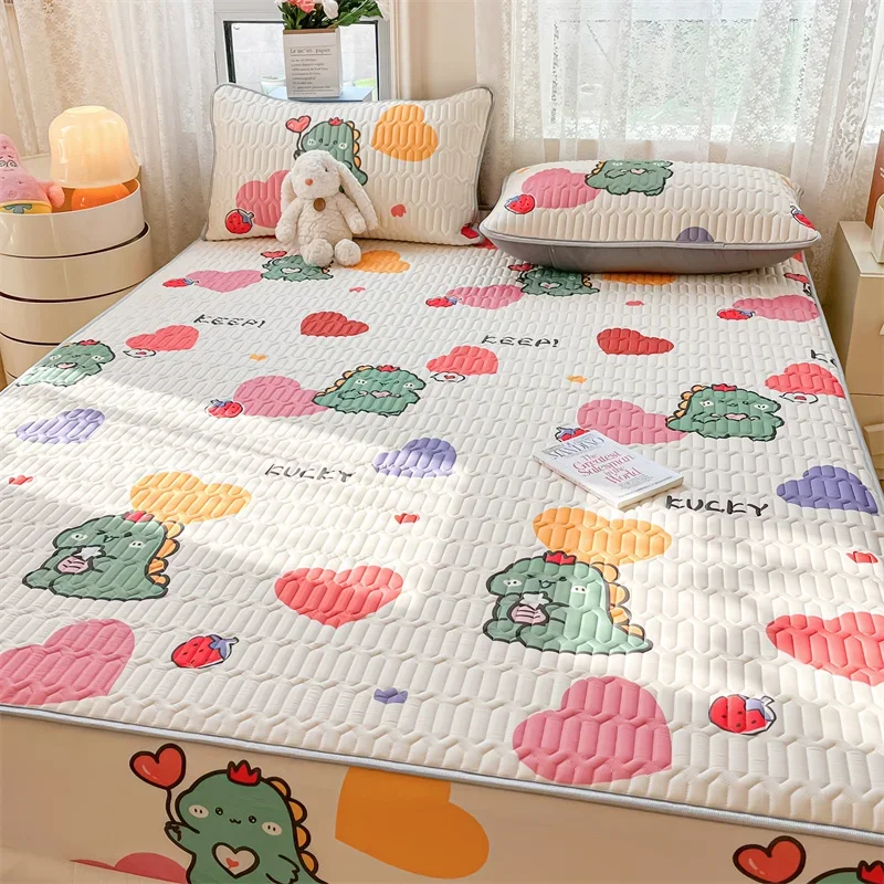 

Natural Latex Thickened Summer Mat for Bed Cool Feeling Ice Silk Matress Cover and Pillowcase Soft Breathable Cooling Mat Summer