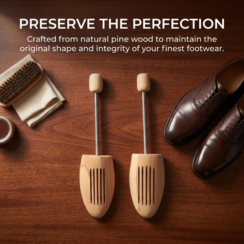 Repacego 2Pcs Premium Pine Wood Shoe Tree Adjustable Shoe Shaper Stretcher Men Women Breathable Shoe Keeper for All Shoe Types