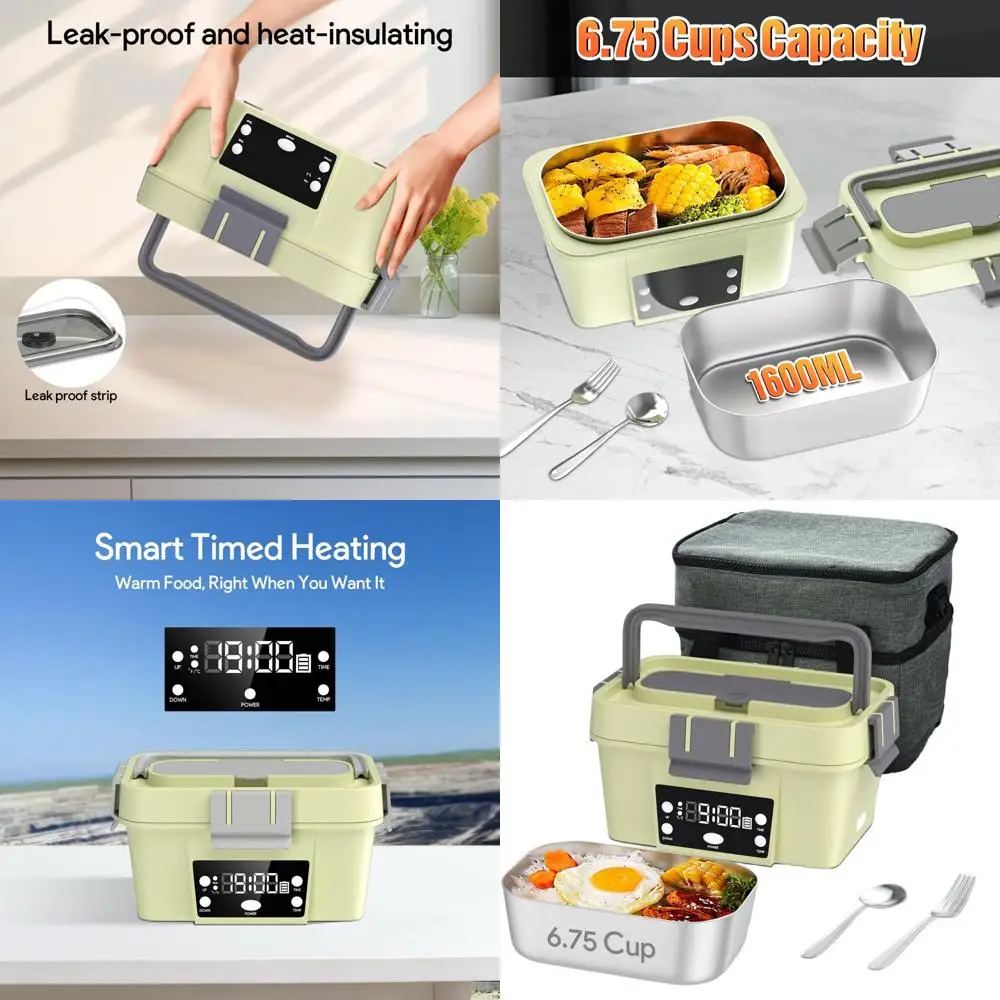 

Portable Rechargeable 6.75 Cup Electric Food Warmer, 212°F, Ideal for Office, Travel, Outdoors (Pale Green)
