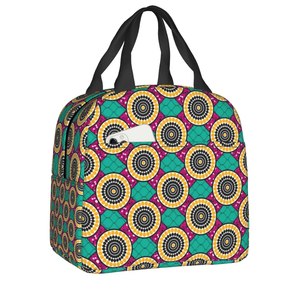 Custom Ethnic Tribal Ankara African Print Thermal Insulated Lunch Bag Women Resuable Lunch Container Storage Food Bento Box