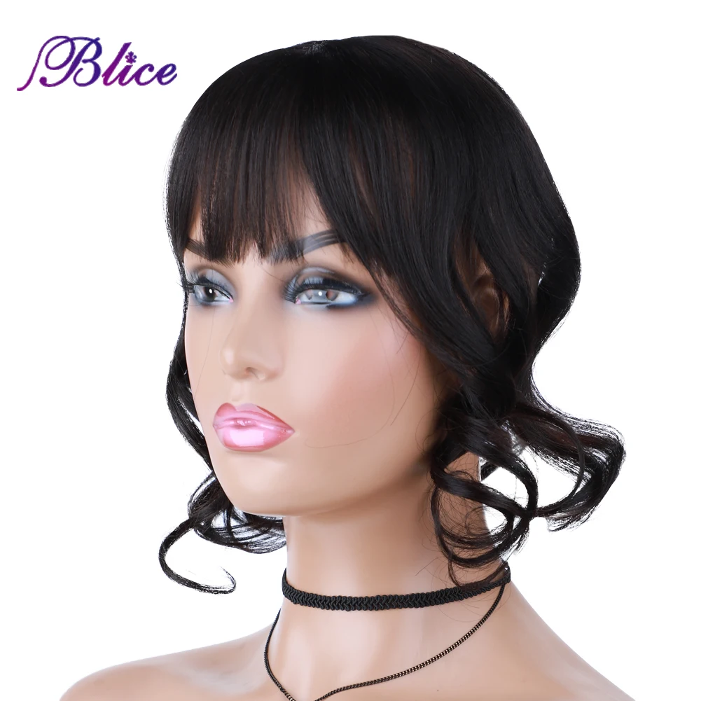 Blice Synthetic Clip-In Lace Closure With Bangs Mixed Curly Hair Extensions Cover White Hair Middle Part Hair Pieces