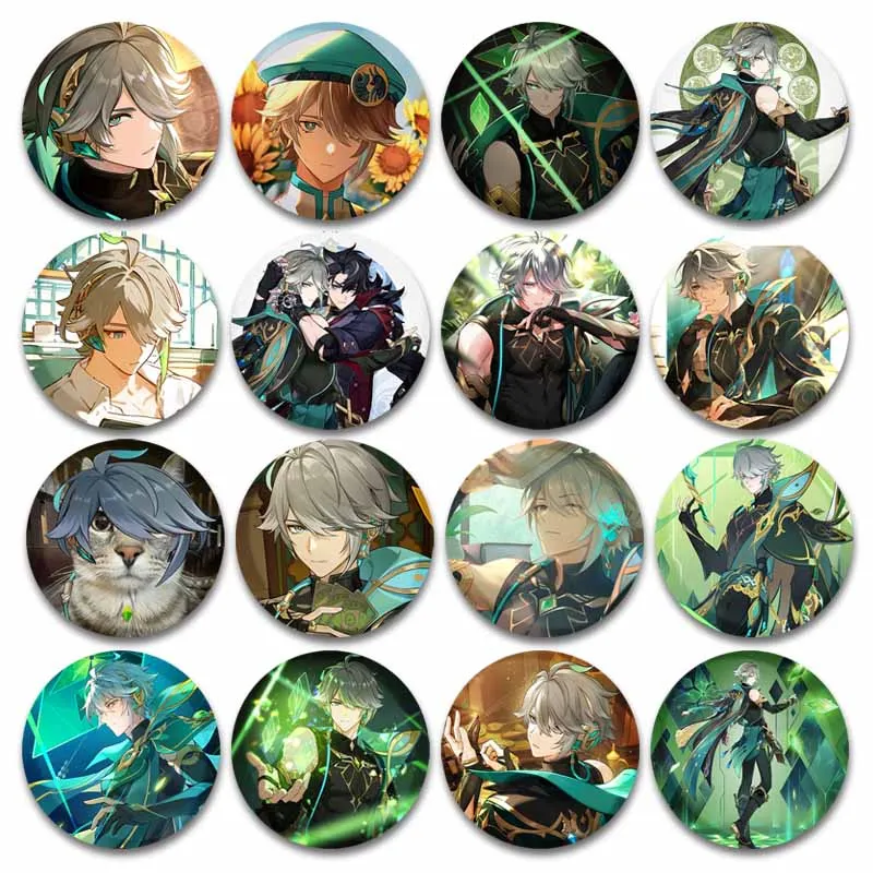 Anime Character Lapel Pin Cute Genshin Impact Alhaitham Badges on Backpack Tinplate Brooches Clothes Hat Jewelry Accessories