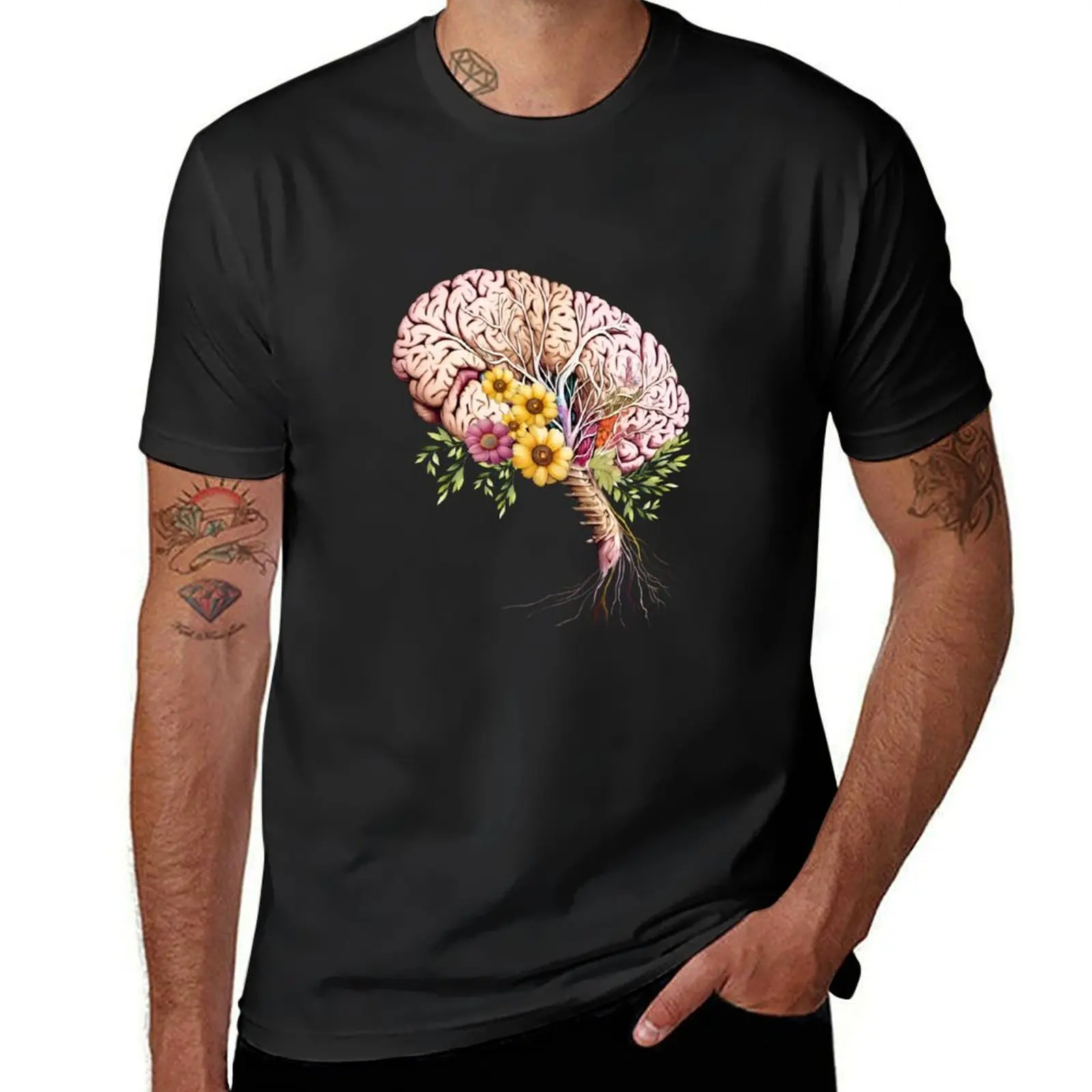 Botanical Side Brain, leaves, positivity, creativity, right hemisphere brain, health, Mental, mind T-Shirt