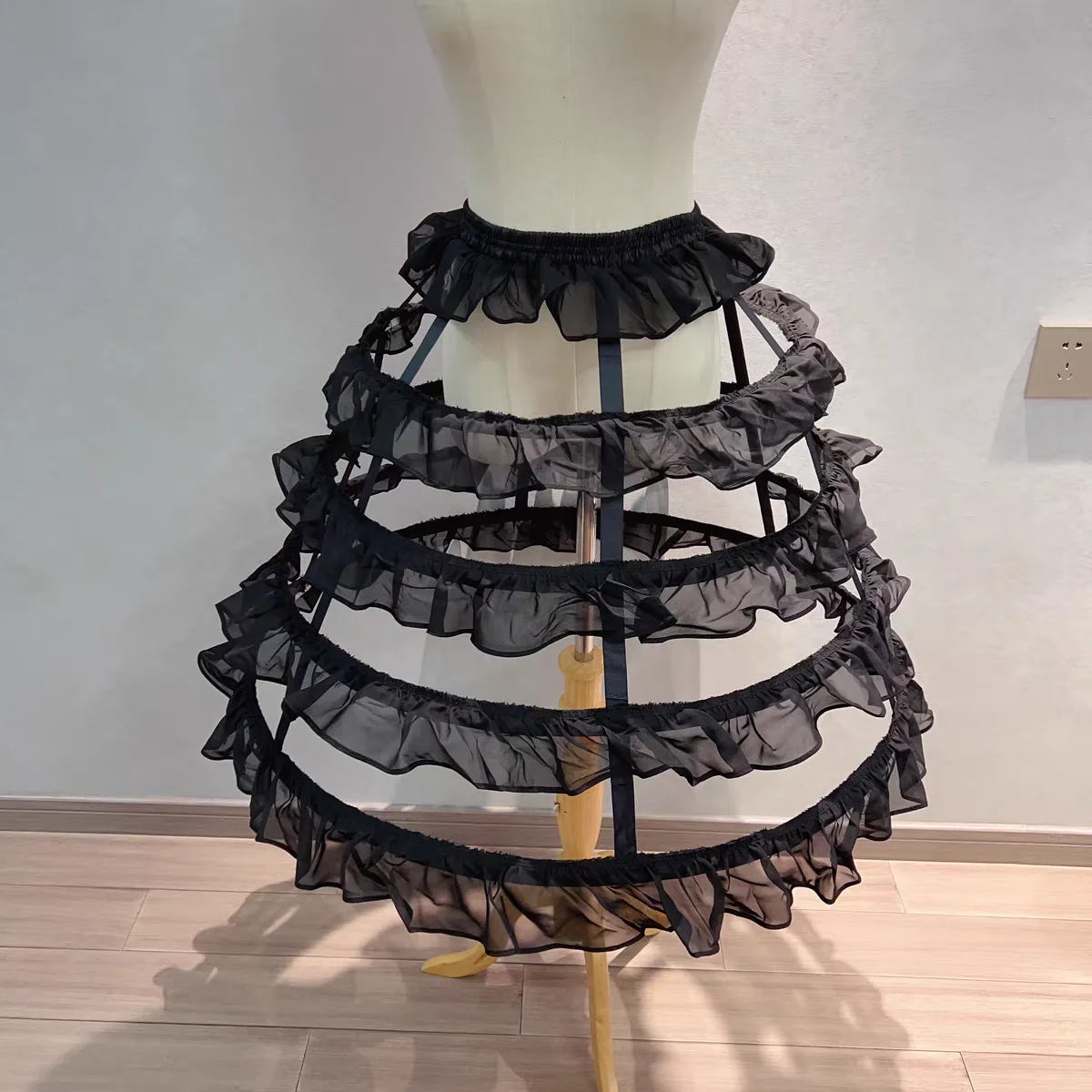 Women Girls Lolita Hollow Lotus Leaf Lace Bird Cage Fish Bone Skirt Cosplay Dress Skirt Petticoat Bride Wedding Dress Lining