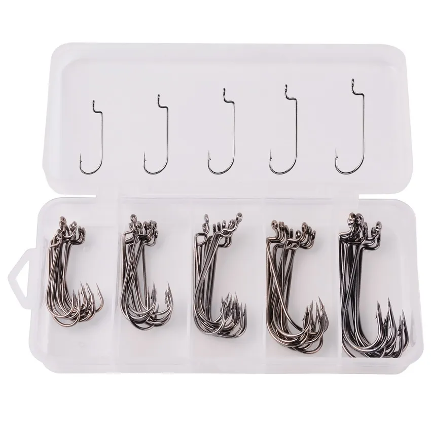 

50pcs Soft Baits Offset Fishhook Bass Barbed Carp Fishing Hook For Soft Bait set