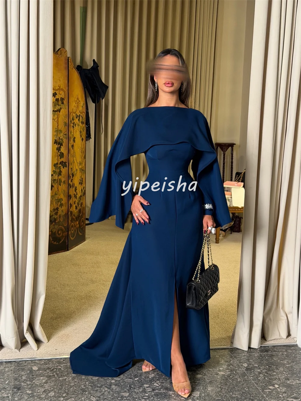 Vestidos largos de cuello alto con pliegues de diamantes de imitación, Jersey a juego personalizado, vestidos para ocasiones a medida, tallas exquisitas disponibles