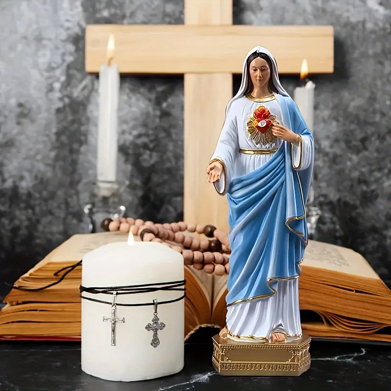 Virgin Mary Grace Statue Collectible Figurines 8.4 Inch Colorful Resin Catholic Religious Statue Traditional Hand Painted Immacu