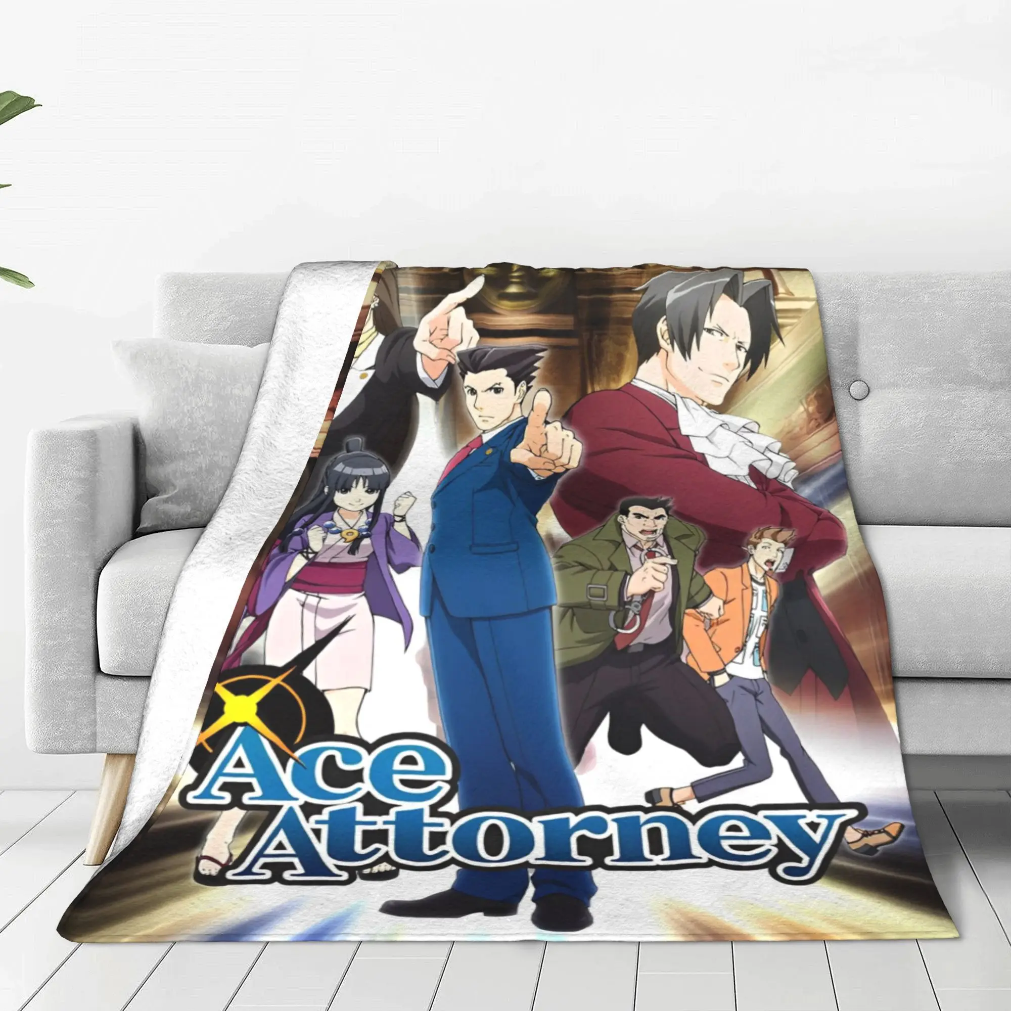 Ace Attorney Court Game Anime Knitted Blankets Phoenix Wright Wool Throw Blankets Bedspread Decoration Lightweight Multifunction