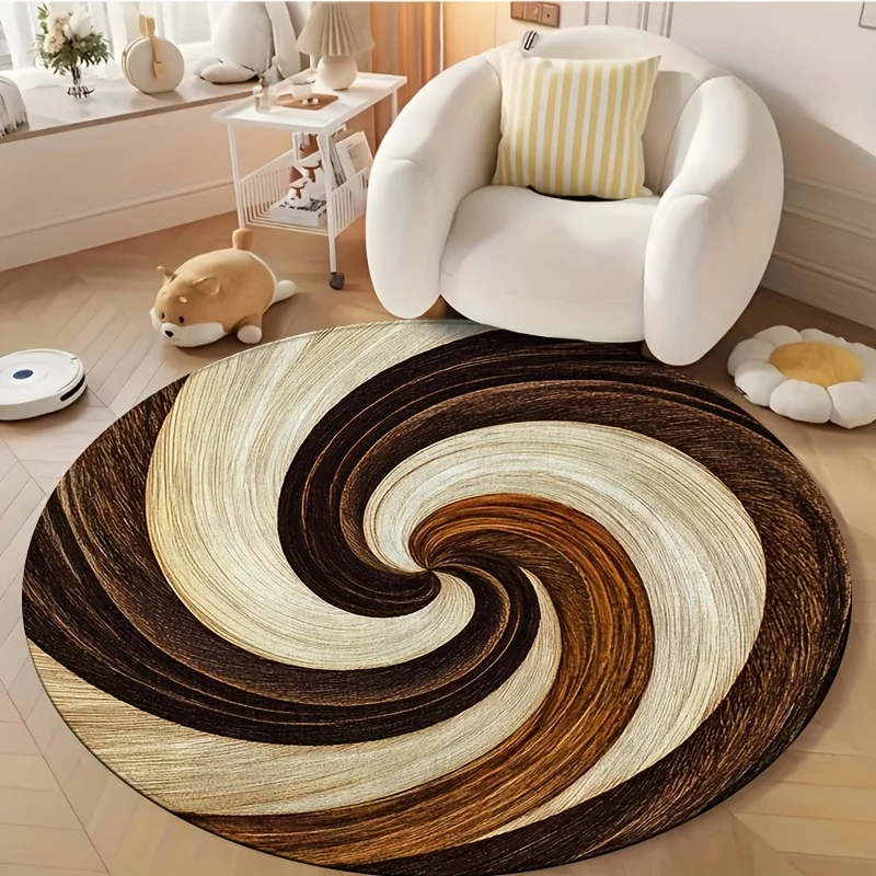 Minimalist Abstract Curved Geometric Circular Area Rug  Black Grey Stripe Patch Print Anti Slip Round Doormat Contemporary Rug