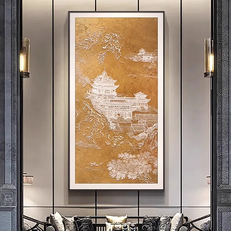 

High-end new Chinese landscape decoration hotel corridor entrance atmospheric canvas painting
