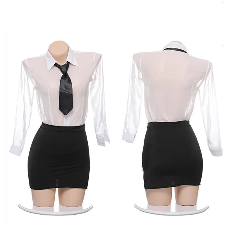 Sexy Cosplay Secretary Costumes Women\'s Tie Top Miniskirt Lingerie Set Roleplay Ladies Office Careers Dresses Couple Game Outfit