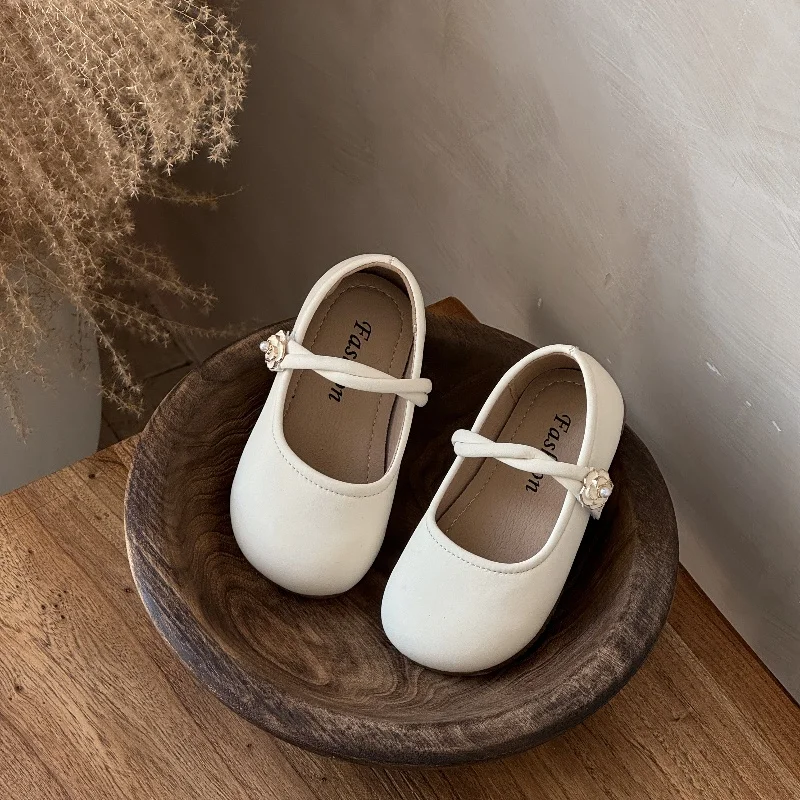 

Kids Strappy Leather Shoes for Girls 2025 New Autumn Toddler Ballet Flats with Shiny Flower Simple Retro Kids Party Shoes Age3-5