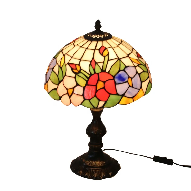 Longhuijing 12 Inch Modern Tiffany Style Stained Glass LED Table Lamp AC Powered for Living Room Bedroom Decor