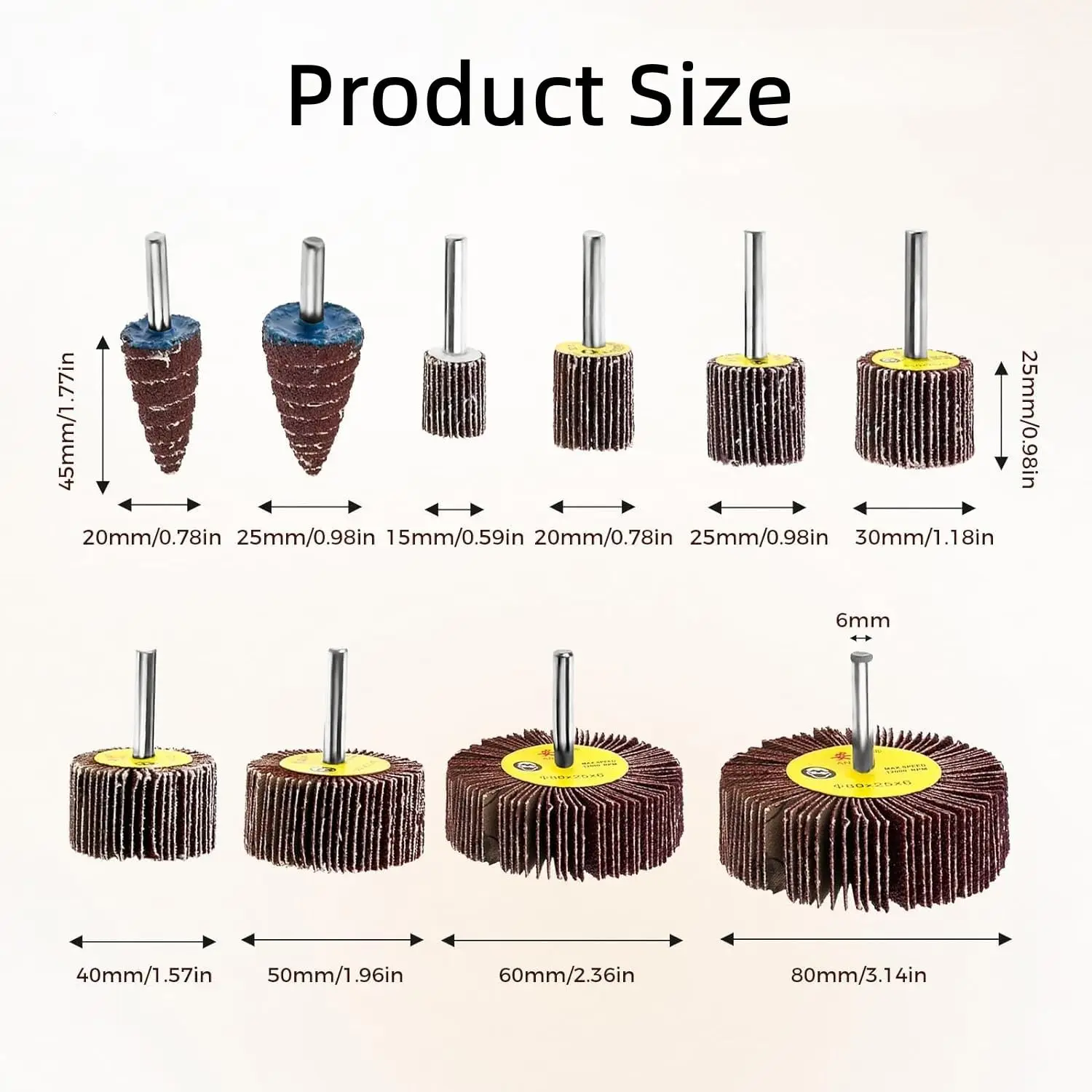 20Pc 80 Grit Sanding Flap Wheel Cylindrical Cone Shape Abrasive Sandpaper Flap 6mm Shank Drill for Deburring Grinding Polishing