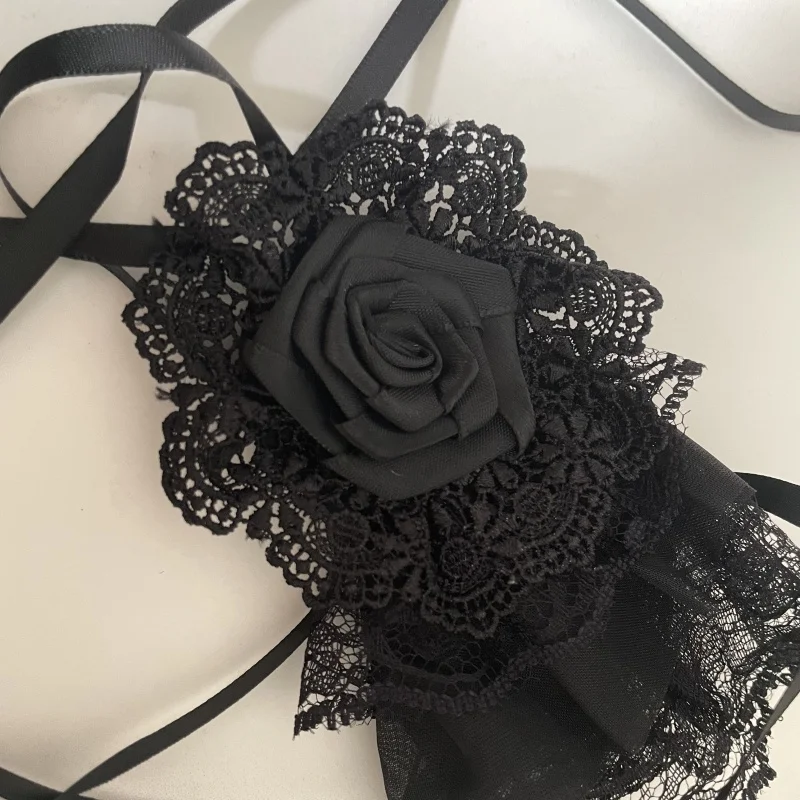 New Harajuku Black Lace Rose Flower Headpiece Halloween Vintage Girl Gothic Hair Clip Lolita Subculture Headwear