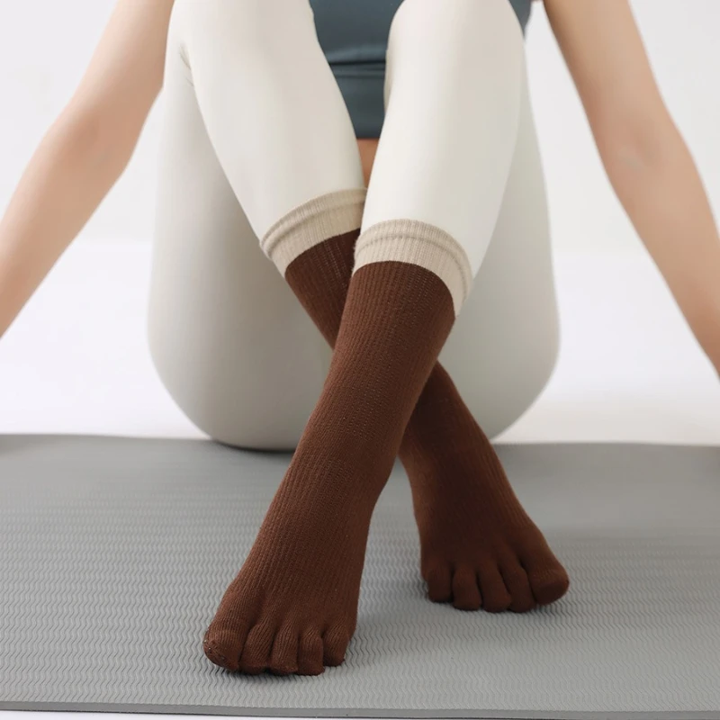 

1 пара носков для йоги, нескользящие силиконовые носки для пола из чесаного хлопка со средней трубкой, женские спортивные носки для фитнеса Pu Lati