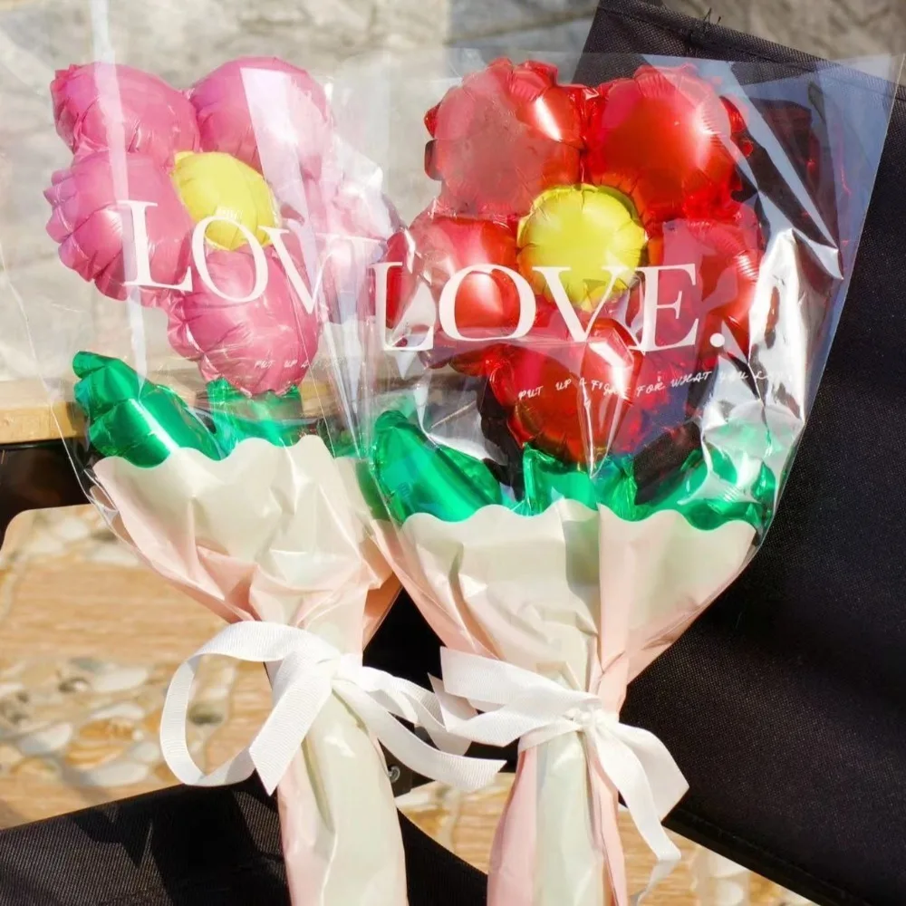 

10pcs Romantic Flower Bouquet Balloon Set Colorful Thick Daisy Rose Flower Balloon Inflatable Aluminum Foil