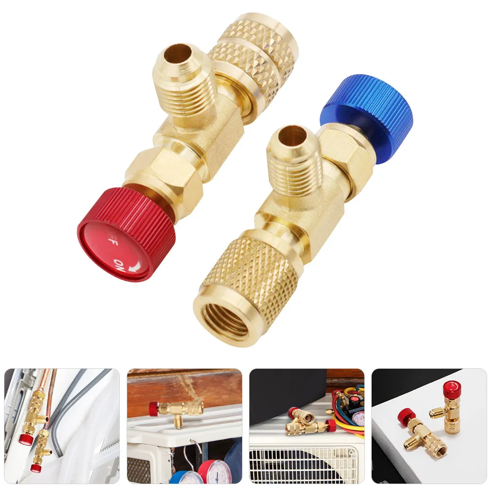 

2Pcs Refrigerant Charging Valves Copper Aluminum Air Conditioner Safety Valve Refrigerant Adapter Hose Installation Valve