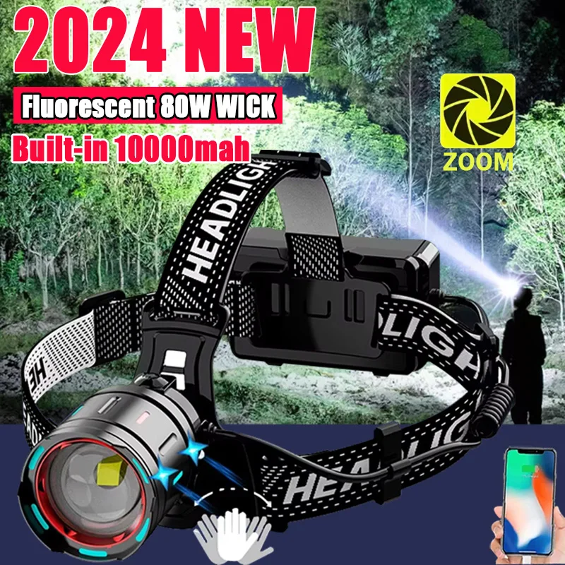 

1000000LM Powerful Headlamp 800W Led Sensor Head Flashlight Long Range Headlight 18650 Rechargeable Head Lantern Fishing Camping