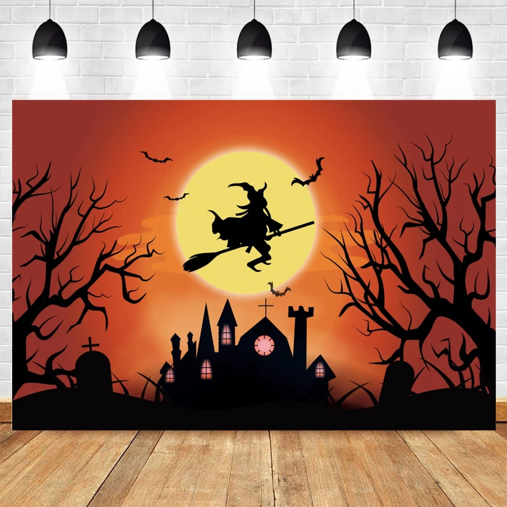 Happy Halloween Photography Backdrop Horror Moon Pumpkin Witch Bat Castle Baby Halloween Party Decor Photo Background Props