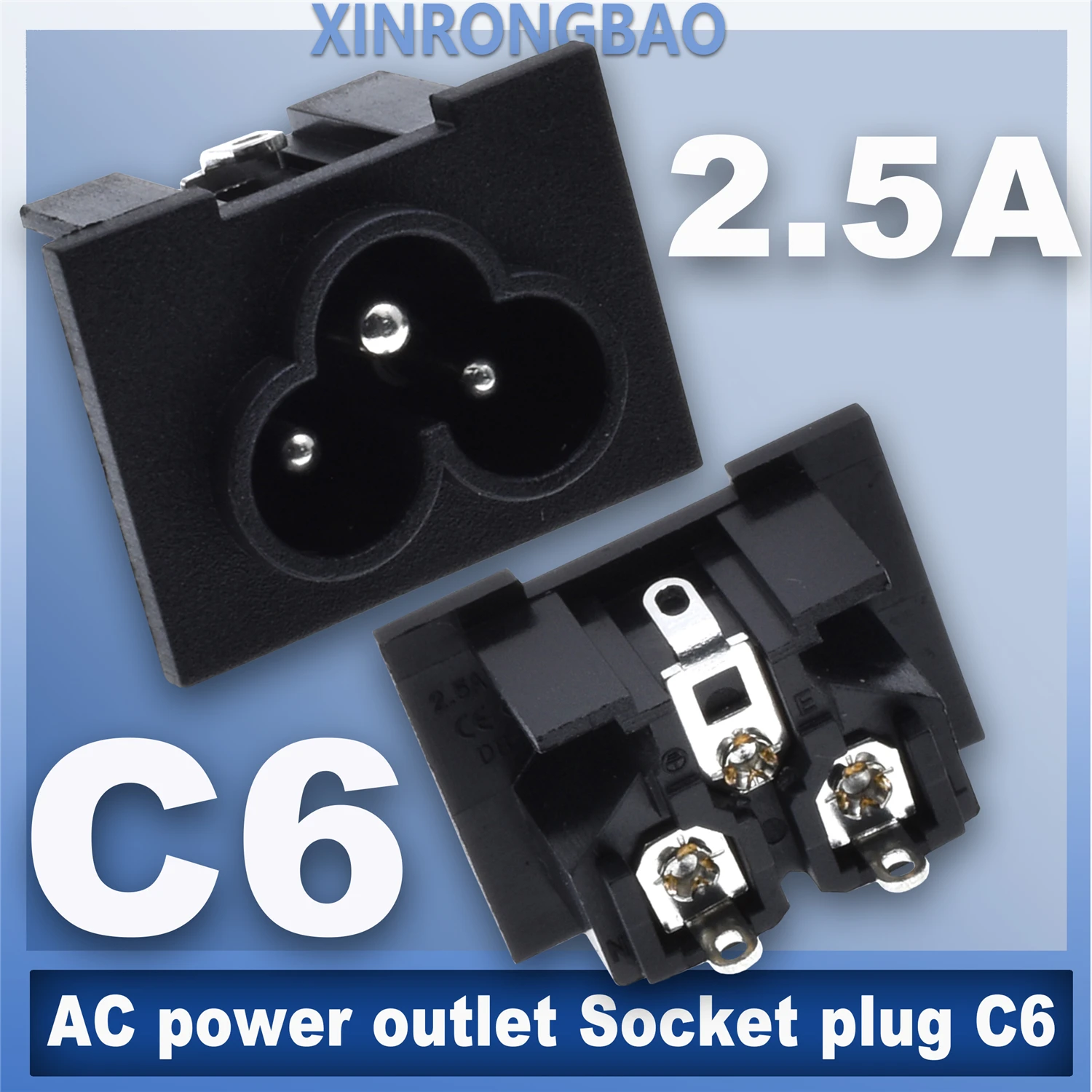 5pcs AC power outlet Socket plug IEC320 C6 appliance input socket 3Pins Big C6 socket male AC-035 Embedded 28.6X21.6mm 250V 2.5A