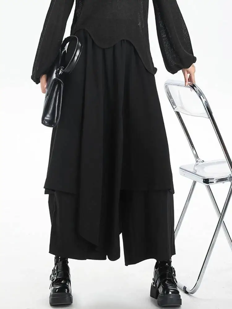 

High Elastic Waist Black Irregular Splice Casual Wide Leg Pants New Trousers Women Fashion Spring Autumn 2026 DR6O