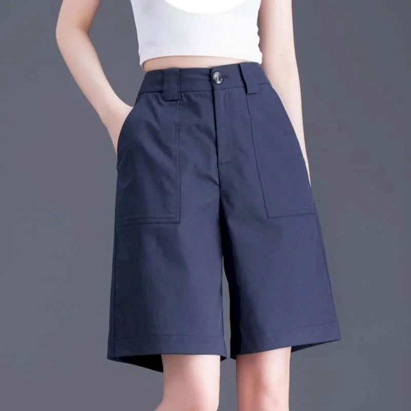 Solid Shorts Summer Sale Suit Fabric Casual Half Trousers Vintage Loose Korean Style High Waisted Straight Pants Women Clothing