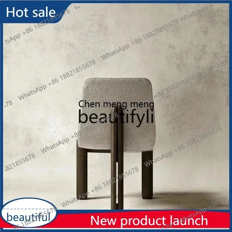 s26 Minimalist Nordic solid wood light luxury designer home restaurant negotiation chair lamb wool retro dining chair