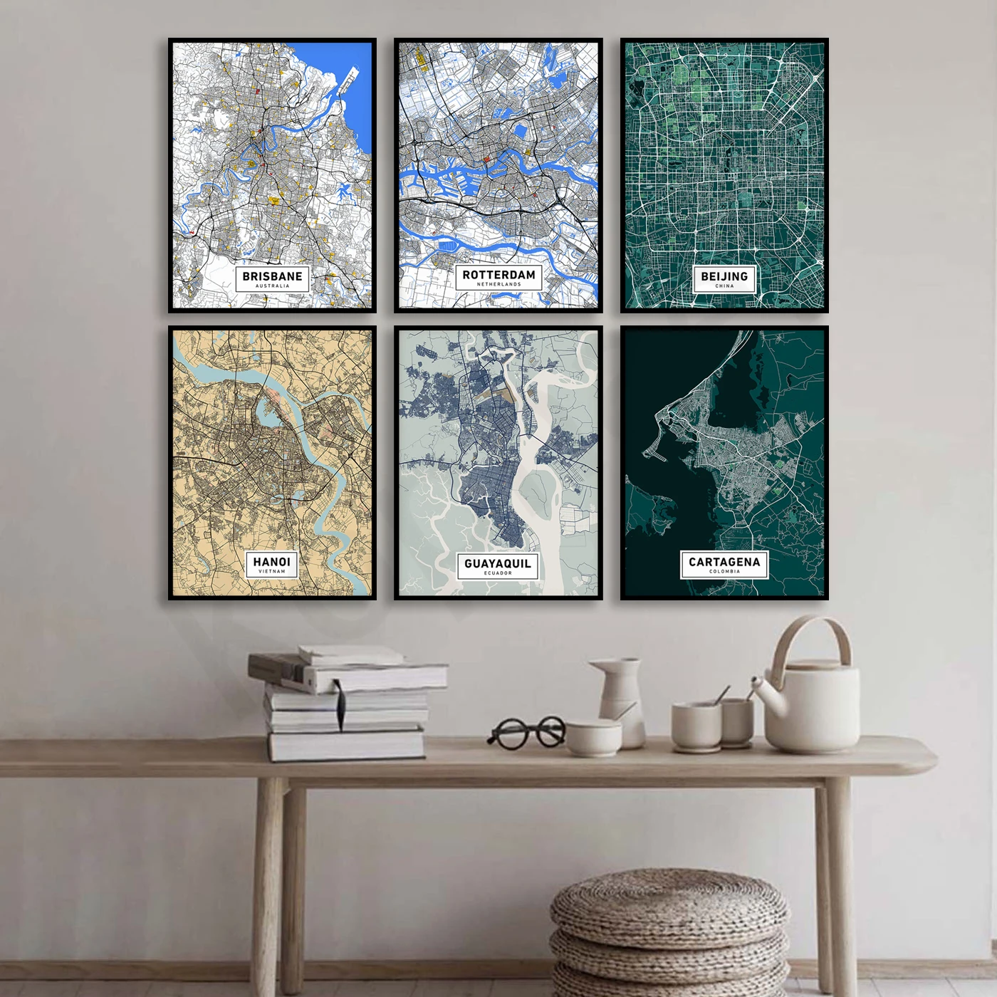 Beijing Cartagena Guayaquil Hanoi Doha Rotterdam Quebec Bergen Brisbane. City Color Map Poster