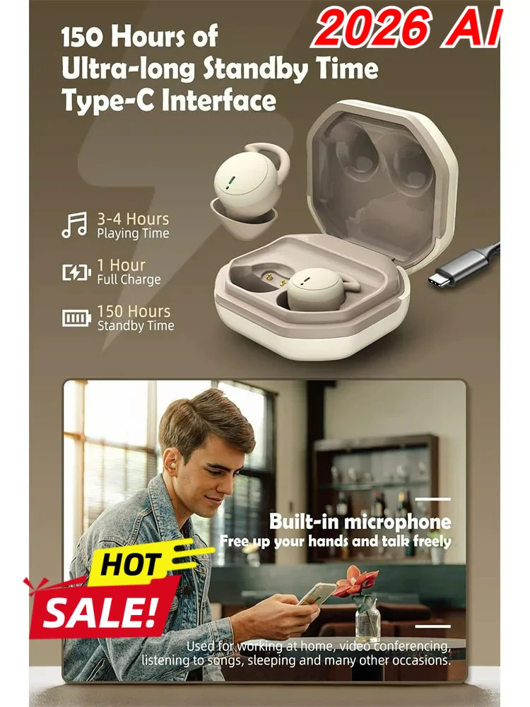 2026 NEW Deep Sleep Earbuds Ultra Thin for Side Sleepers Invisible Noise Cancelling for Rest Wireless Comfortable Earphones