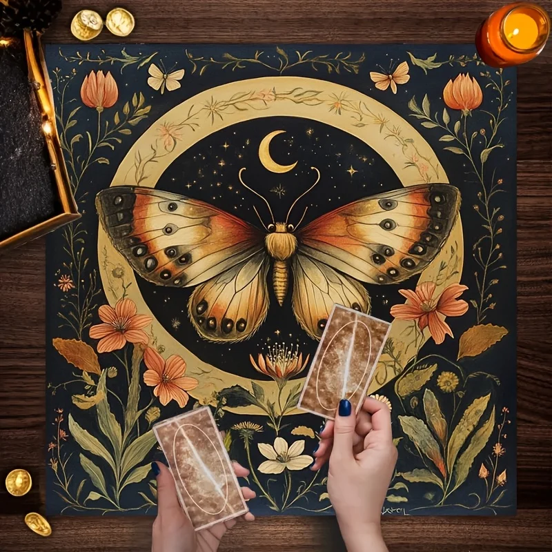1pc Celestial Altar Cloth with Mythical Butterfly Design, Magic Wiccan Cloth for Readings, Moon‑phase Ceremonies